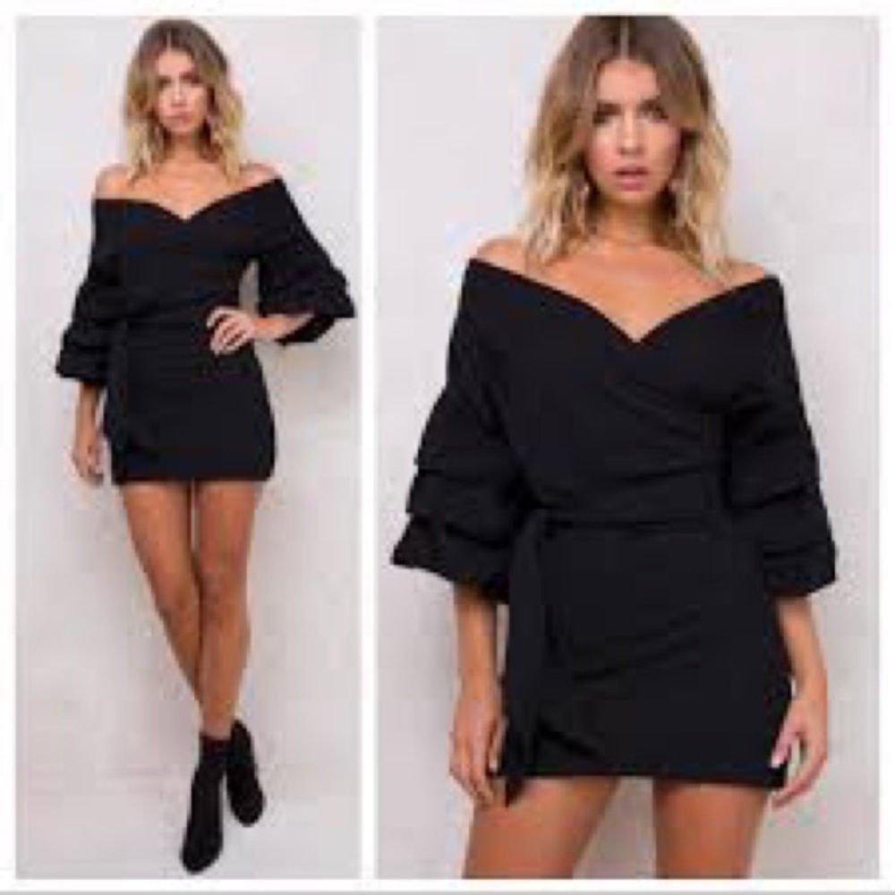 Lioness black ruffled sleeve mini dress​